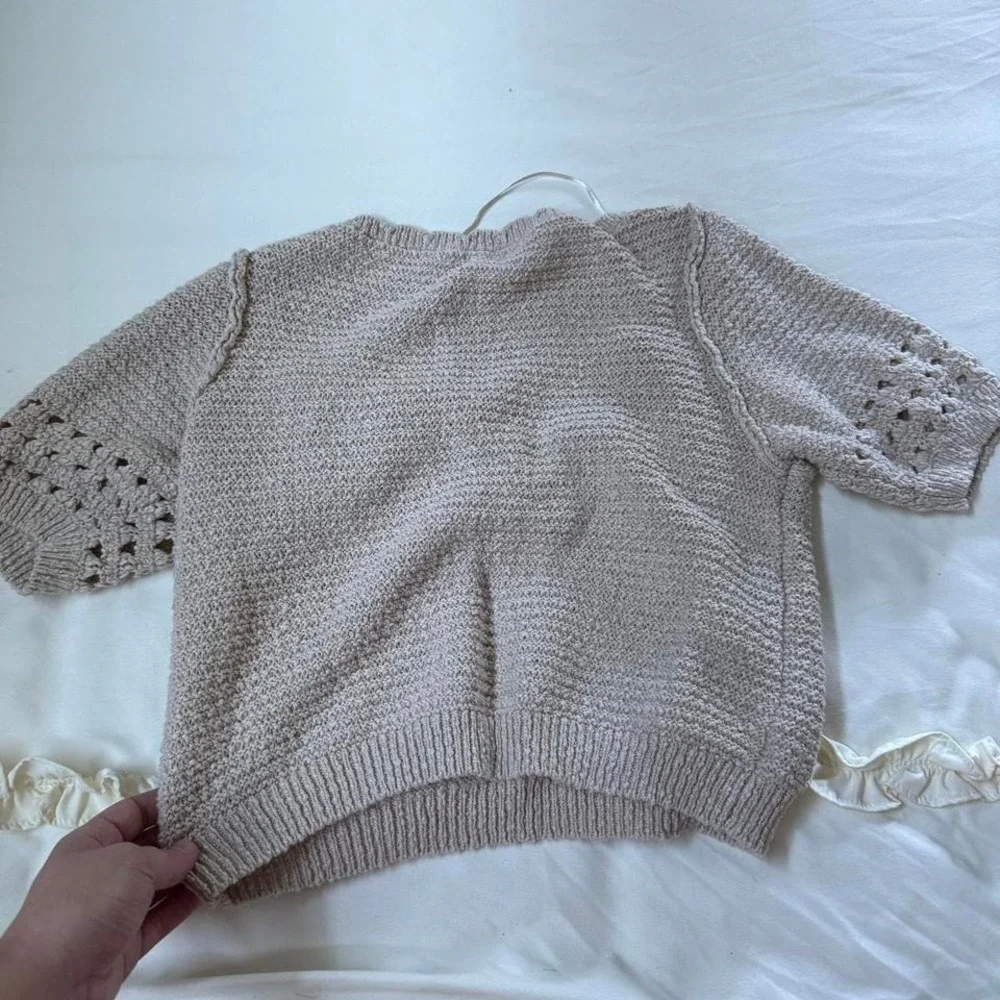 Boho‎ knit top  cream knit Free People size small crochet sweater top